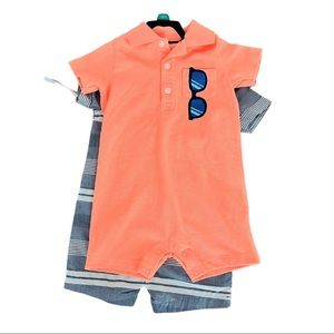 Carter’s Orange Romper with Sunglasses and Striped Romper